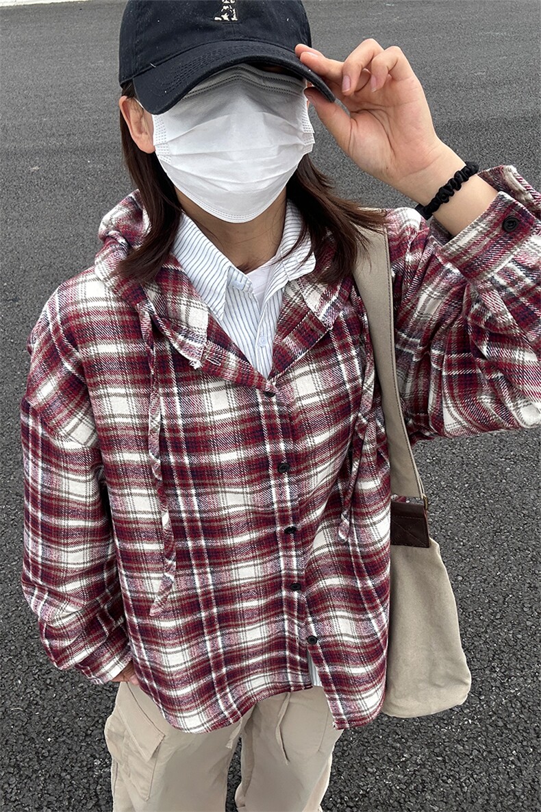 380G磨毛秋冬新款格纹连帽衬衫加厚磨毛格子外套CS328-P48,男装衬衫,星座301C-5