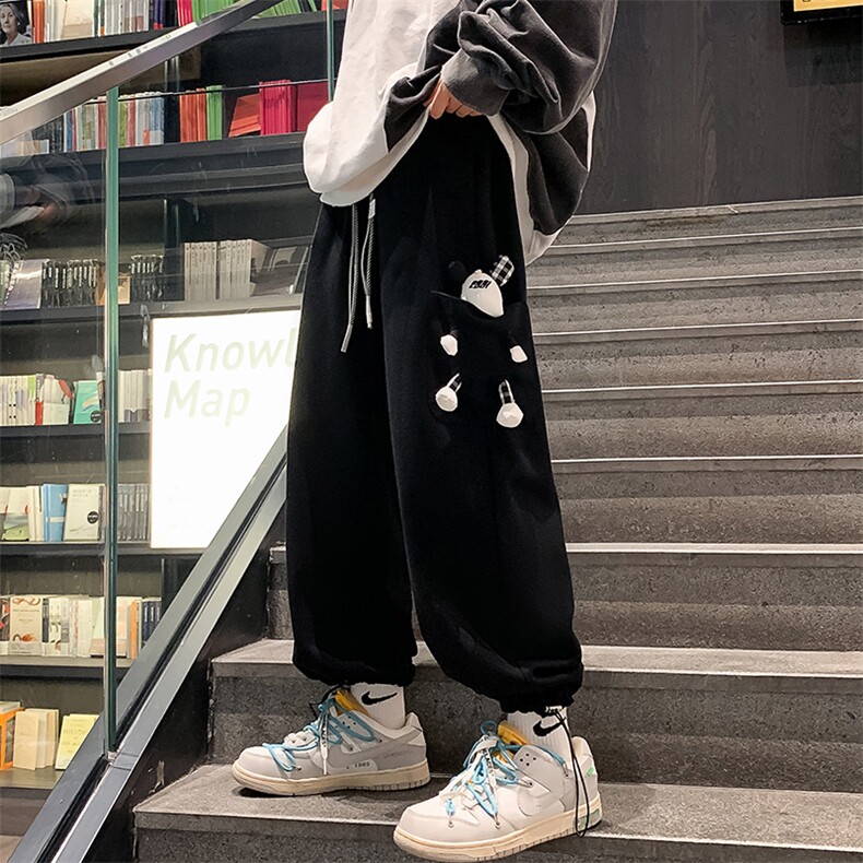 2023秋季新品学生口袋可拆卸小熊装饰运动裤束脚卫裤男K7391-P75,男装休闲裤,电商A441-1