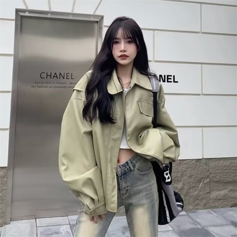 美式复古港风chic外套女2025早春PU皮衣夹克韩系高级感上衣ins潮图片