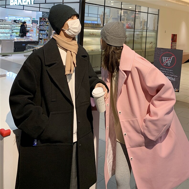 EY111 中长款垂感毛呢大衣外套男女学院风呢子大衣情侣装冬装P98图片