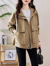 休闲连帽外套女2025春秋新款洋气中年妈妈宽松大码减龄夹克上衣潮，女装风衣，依万里