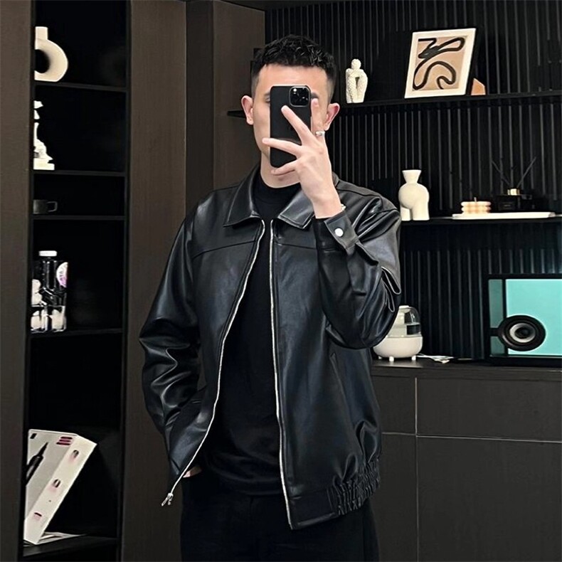 轻熟25秋冬季时尚短款皮夹克男机车ins痞帅外套休闲拉链皮衣外套,男装夹克,星座506A