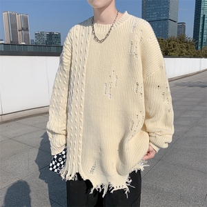 2023秋冬季韩版宽松破洞下摆毛衣纯色日系休闲针织衫 M1034-P42图片