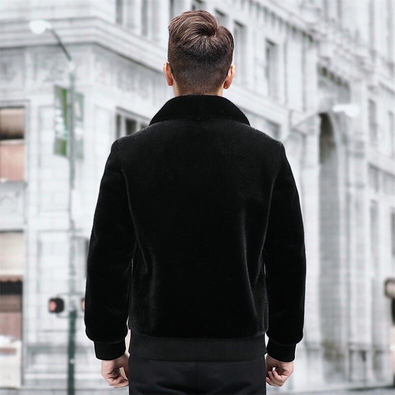 继续真皮雪兰貂绒外套男中年冬季新款休闲翻领加厚金貂绒夹克,男装夹克,钱塘723