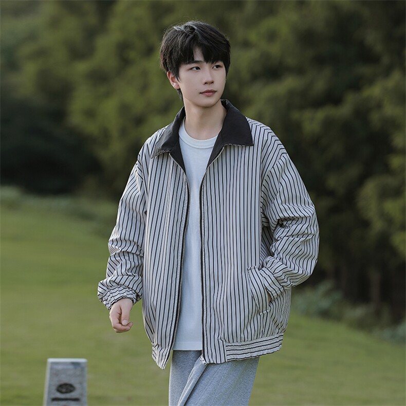 2025秋装两面穿条纹外套男大码休闲夹克JK92P65,男装夹克,电商C323