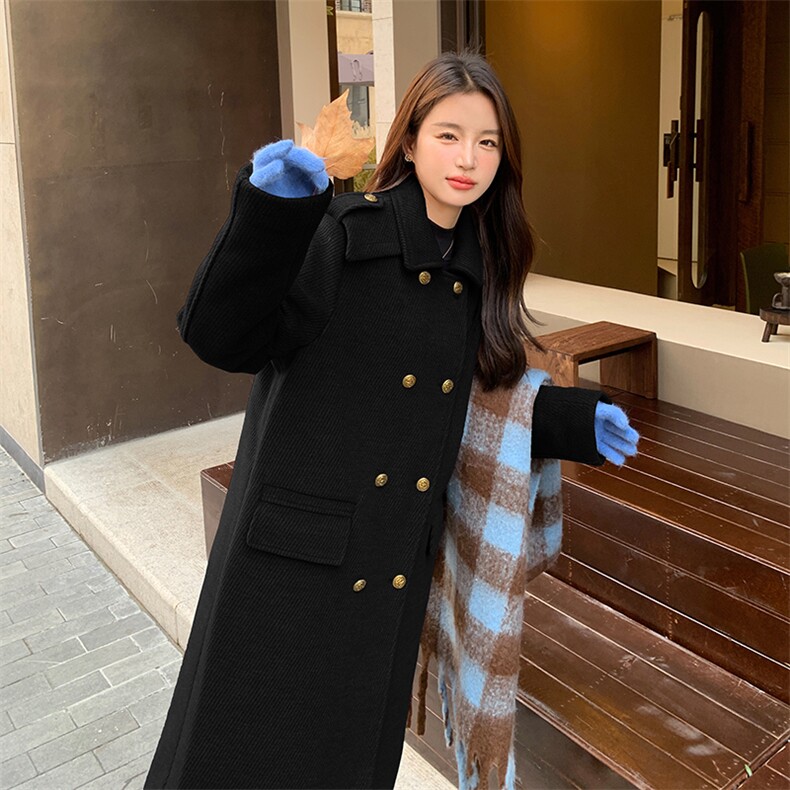 灰色中长款夹白鸭绒毛呢外套女2023冬季新款高级感设计加厚呢大衣,女装毛呢外套,辉之琳