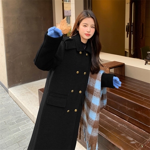 灰色中长款夹白鸭绒毛呢外套女2023冬季新款高级感设计加厚呢大衣图片