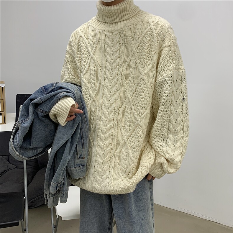 情侣款复古麻花高领毛衣宽松针织衫男女MY25P70控88,男装针织衫/毛衣,电商D325