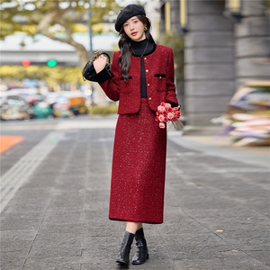 现货！！小香风套装2025秋冬新款高级感洋气法式冬裙两件套职业装图片