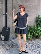 时尚潮流休闲运动纯色两件套2026年夏季轻薄撞色宽松型，女装套装/套裙，秀美人生