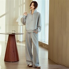 灰色卫衣套装女春高级感超好看立领纯色上衣直通宽松休闲裤两件套，女装卫衣/绒衫，梦懿尔