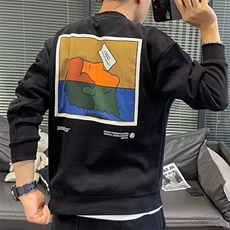 男士卫衣春秋款圆领加绒保暖套头衫2025新款潮牌印花长袖无帽外套，男装棉衣，星座506A