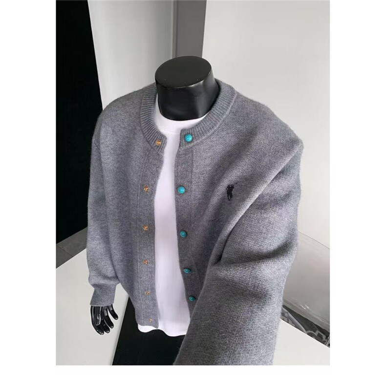 有货D5016-批75绿松石棒球服外套男春秋季新款针织开衫图片