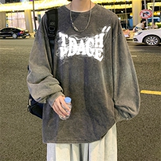 品质重磅纯棉美式蜡染水洗做旧潮牌宽松长袖t恤CT310特P38，男装T恤，电商A486