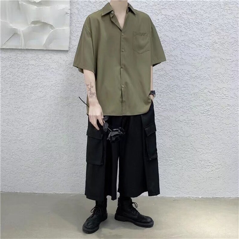 W486-P30韩版高街帅气短袖衬衫夏季薄款百搭休闲五分袖衬衣,男装T恤,星座911-1