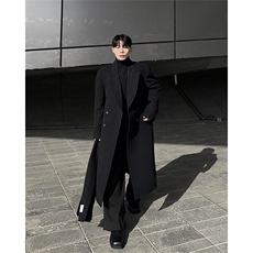 原版~韩系秋冬黑色毛呢大衣男休闲正肩过膝长款风衣外套Y982-P125，男装风衣，星座1004-3