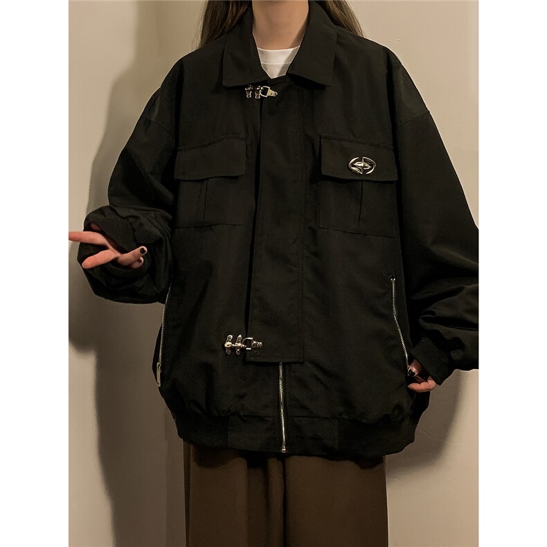 中性风翻领美式复古金属飞机扣可拆卸胸针夹克男JK77769P85控118，男装夹克，星座226-1