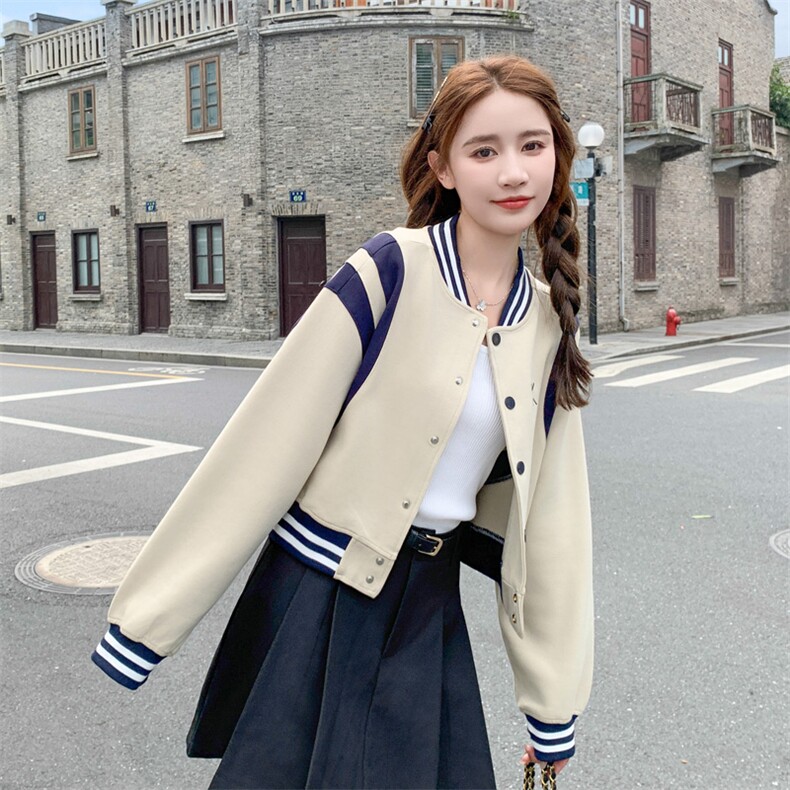 现货短外套春秋小个子新款针织撞色拼接棒球服女182-8512P120K178,女装短外套,浙宝182A