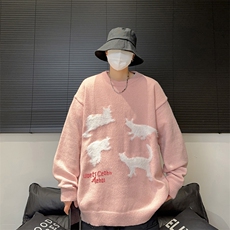 秋冬季新款动物图案圆领针织衫潮流慵懒风毛衣上衣，男装针织衫/毛衣，星座410-6（原星座1304-1）