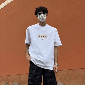 抖音得物供货现货210克宽松纯棉美式潮牌印花落肩袖纯棉T恤AT2128图片