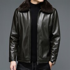 B-N216男士2023年秋季新款长袖加绒翻领PU皮夹克男士外套P72图片
