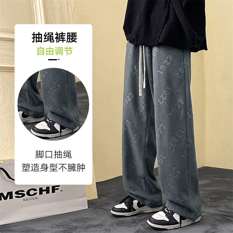 新款男百搭设计感摇粒绒直筒港风休闲裤CK2315-P45控78图片