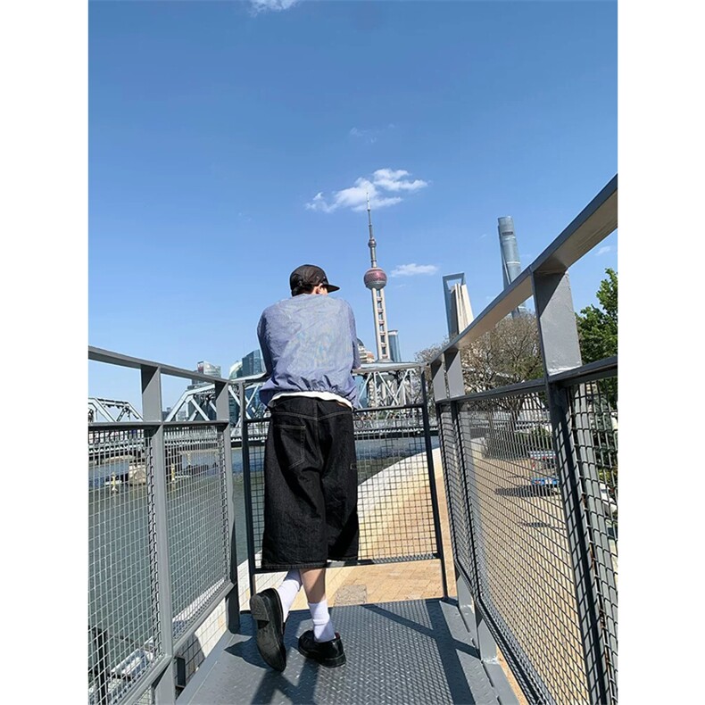 网图有货夏季复古丹宁蓝七分裤休闲阔腿宽松牛仔裤男女A655-P40,男装牛仔裤,星座1505