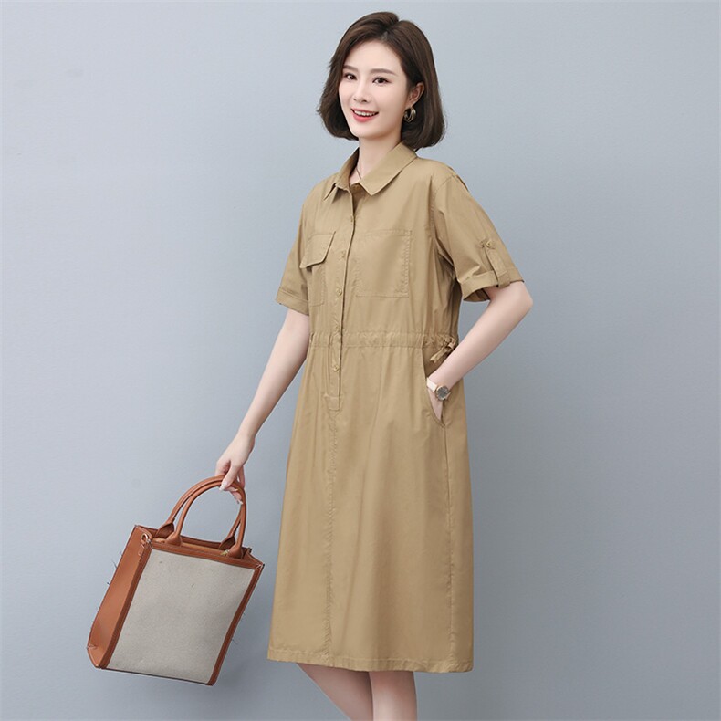 纯棉连衣裙夏季2023年新款时尚宽松气质减龄洋气中年妈妈连衣裙,女装连衣裙,玛其路