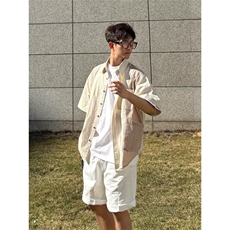撞色拼接短衬衫宽松型其他休闲翻领夏季潮CA138-P38，男装衬衫，星座208-5