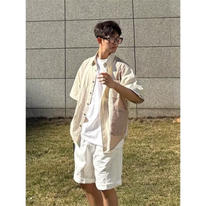撞色拼接短衬衫宽松型其他休闲翻领夏季潮CA138-P38图片