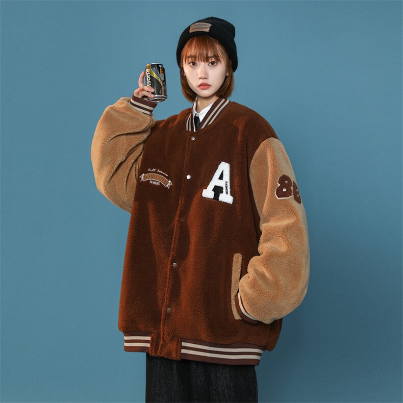男女同款加绒加厚羊羔绒棒球领保暖棉服大衣A406MY11P125,男装棉衣,星座309（原A406）