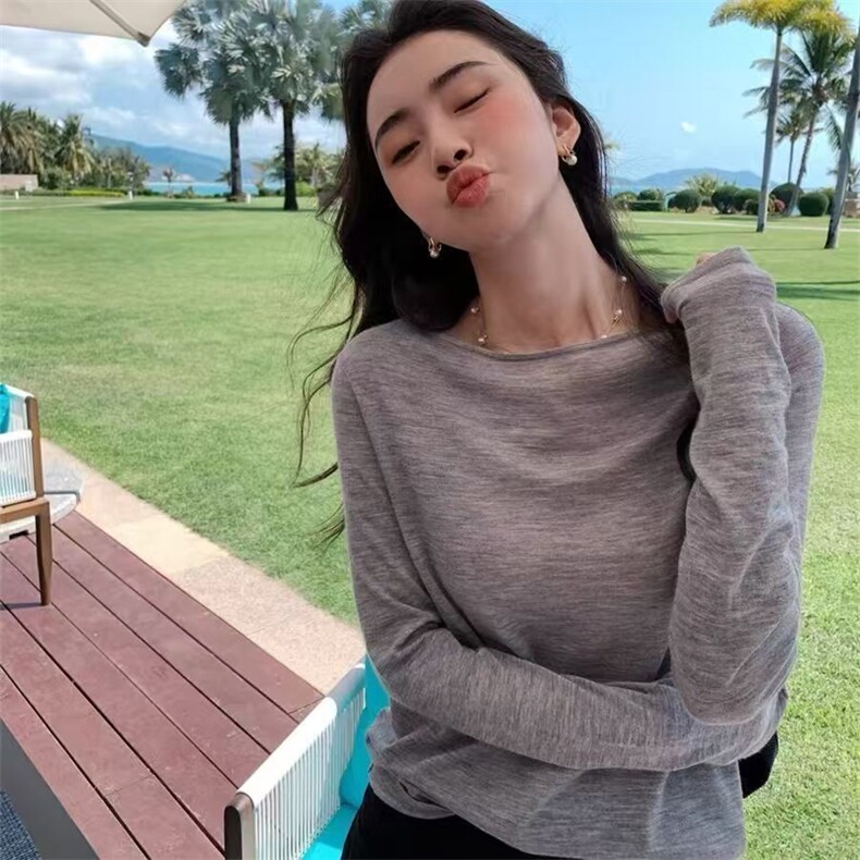 德国扬子纱！精纺18针纯色长袖T恤女夏季时尚防晒衫上衣,针织衫/毛衣,唯若美羊绒