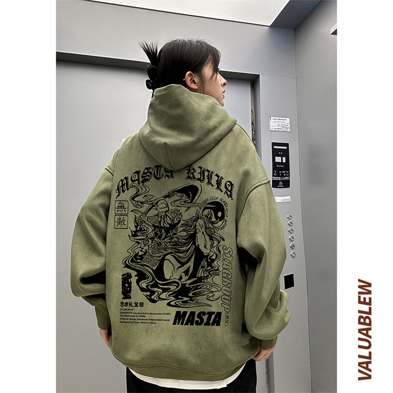 ！麂皮绒连帽卫衣直播品质重磅400克关公印花JL7039-P45控78,男装卫衣,星座508（原C305）