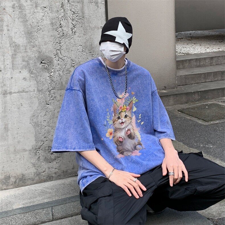 潮牌宽松短袖t恤蜡染美式复古高街水洗做旧517A-2-SX245-P38,男装T恤,星座517A-2