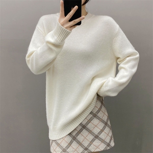 秋冬软糯纯山羊绒衫女V领毛衣加厚宽松套头马鞍肩羊毛针织打底衫图片