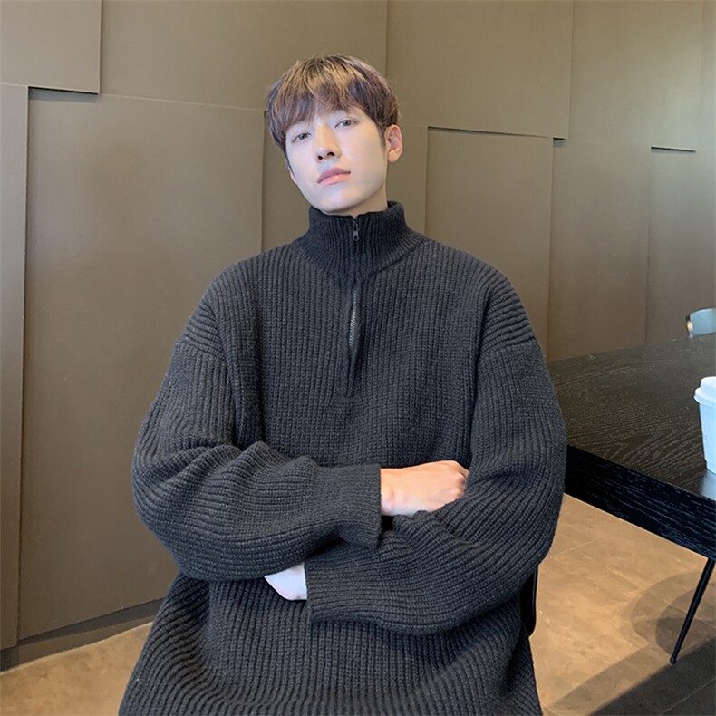 特批P50无差价2025秋季拉链半高领针织衫男装宽松打底毛衣外套，男装T恤，星座1013-6
