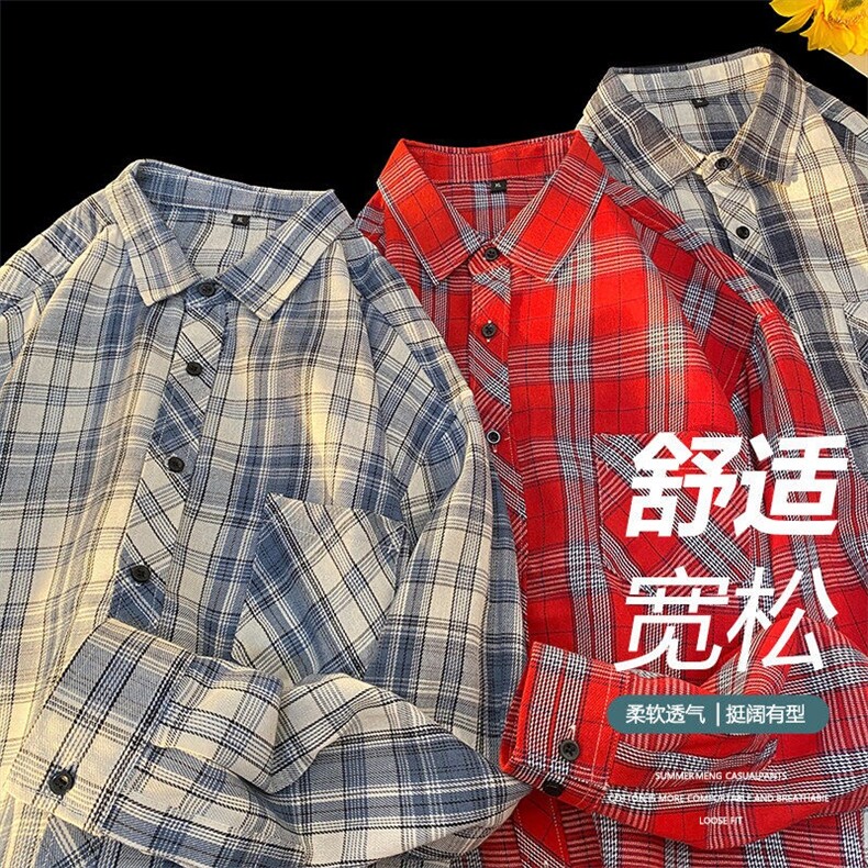 潮神春秋主推时尚简约百搭个性潮流格子衬衫毛毯平铺图片
