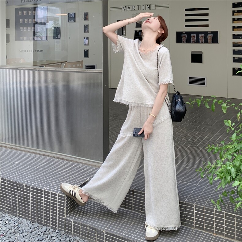 小香风流苏阔腿裤套装女夏巨好看爆款绝美漂亮超火流行两件套韩风,女装套装/套裙,2C129