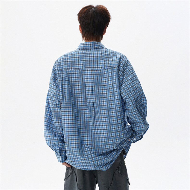 春夏新款细格子刺绣长袖衬衫CS20P60,男装衬衫,电商A073