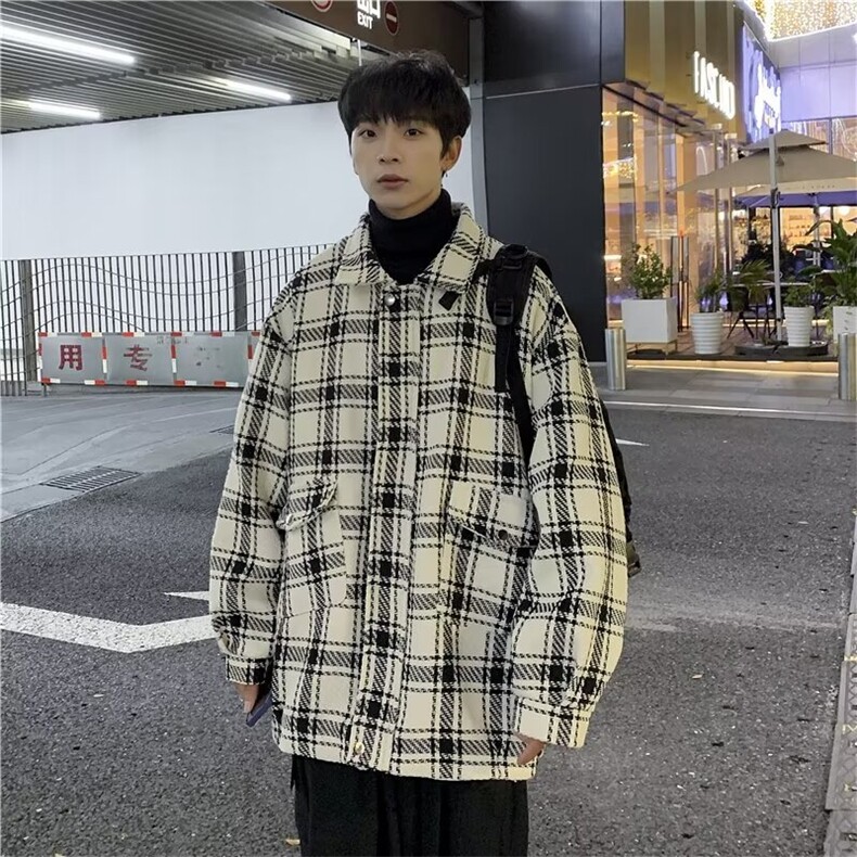 小香风格子外套男春秋款新款秋冬宽松休闲毛呢大衣潮牌LS6578P70,男装毛呢大衣,星座1013-5