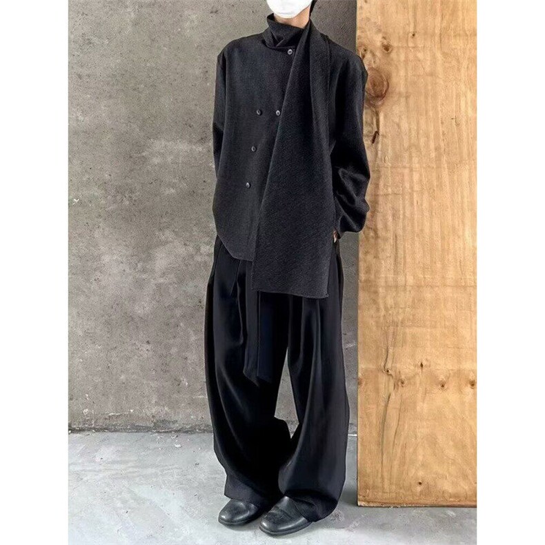 拼接高级感风飘带围巾衬衫复古中性风设计感衬衣CC25,男装衬衫,星座1116A（原606A-3）