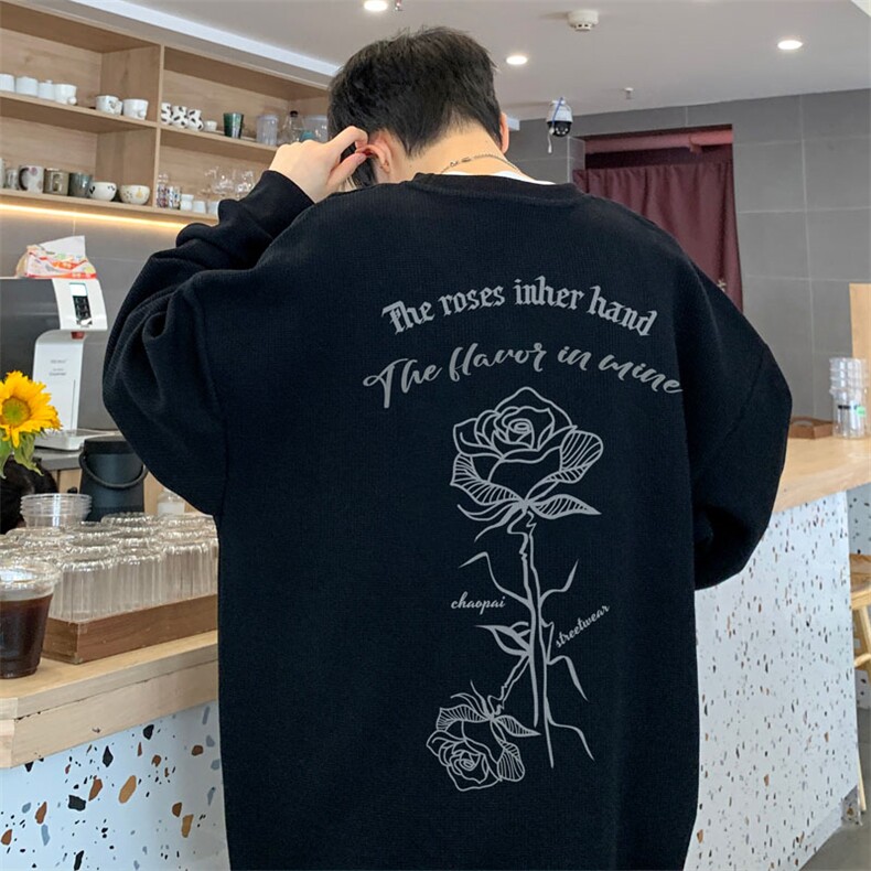 ！2023秋冬新款男士华夫格圆领卫衣印花长袖上衣HWY66P30,男装卫衣,电商B220