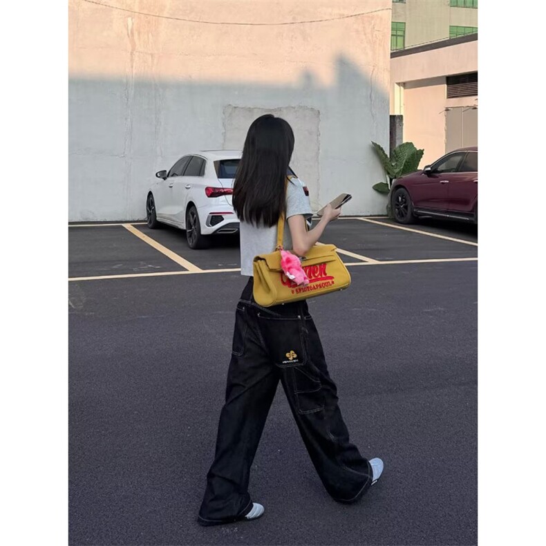 复古宽松直筒刺绣牛仔裤女2026春秋季新款高腰阔腿裤子RK3090-P48,男装牛仔裤,星座412-3
