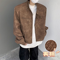 美式复古做旧加棉夹克潮牌设计感痞帅保暖立领Pu皮衣外套，男装夹克，星座410-6（原星座1304-1）