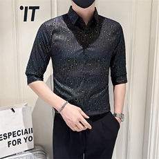 店主风社会小伙男士烫金七分袖痞帅衬衫301A-1/CS587/P55，男装衬衫，星座301A-1