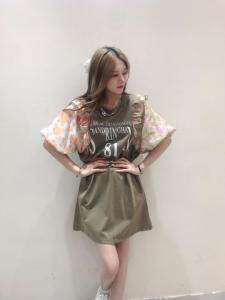 拼接小碎花袖字母连衣裙带口袋，女装连衣裙，雪莉雷拉