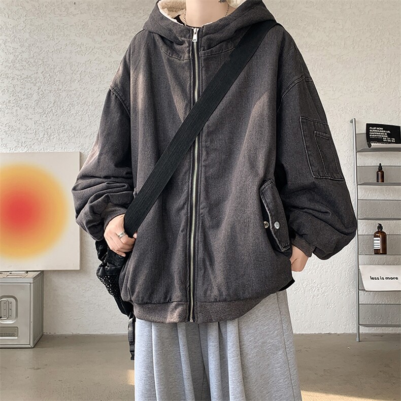 控价158牛仔棉衣男大码加绒羊羔绒牛仔棉服男棉袄NM53302-P140,男装棉衣,电商A040