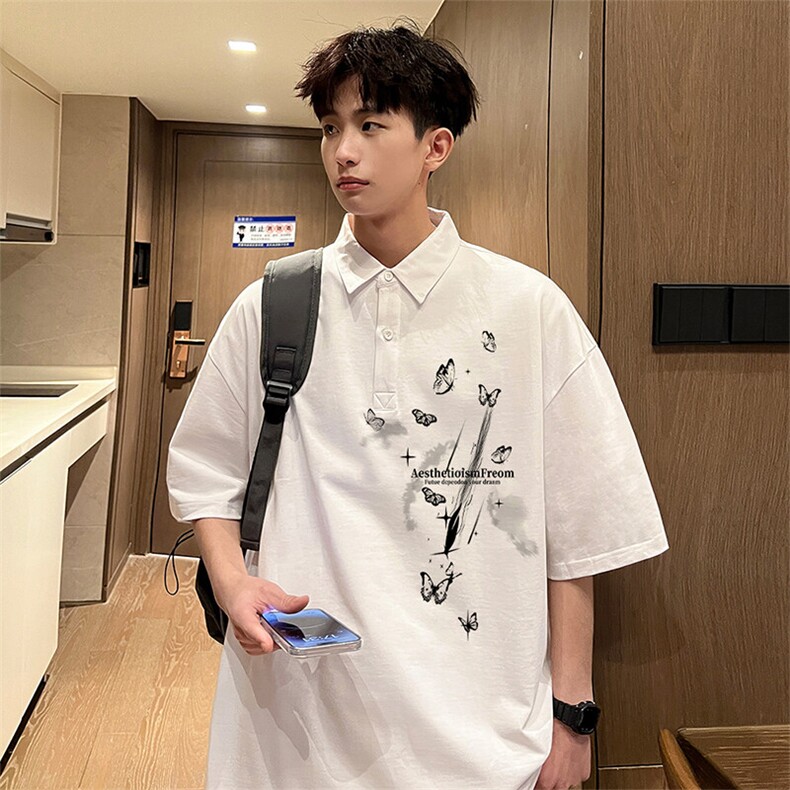 可设48小时支持抖音得物来样二开网眼透气翻领t恤美式短袖POLO衫,男装T恤,电商A486-1