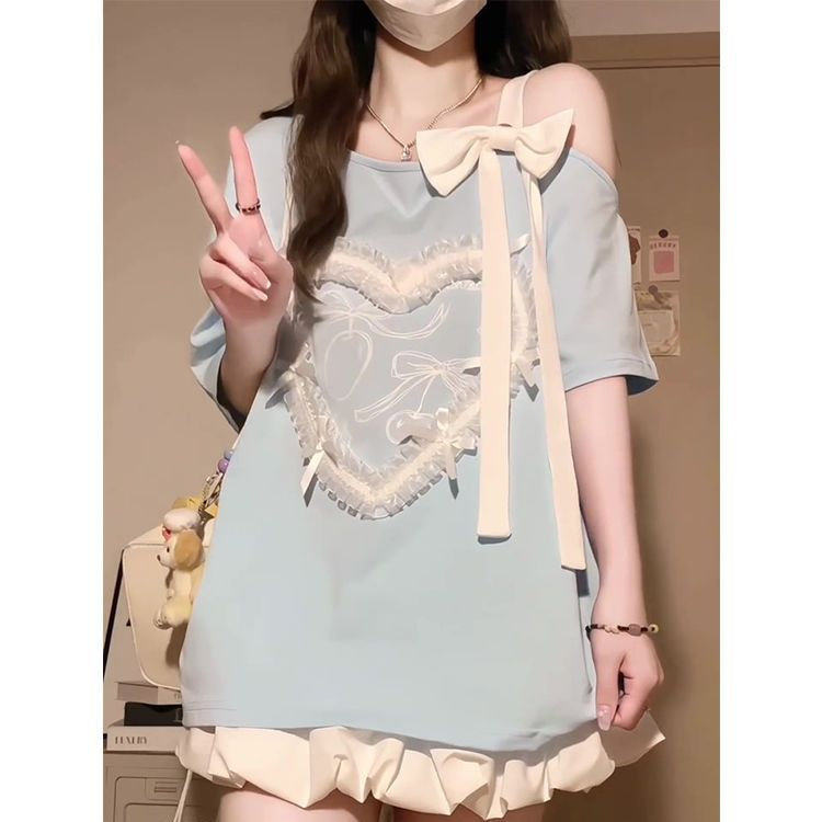 H0674-P40斜肩甜美性感中长短袖T恤女,女装T恤,星座617A-2