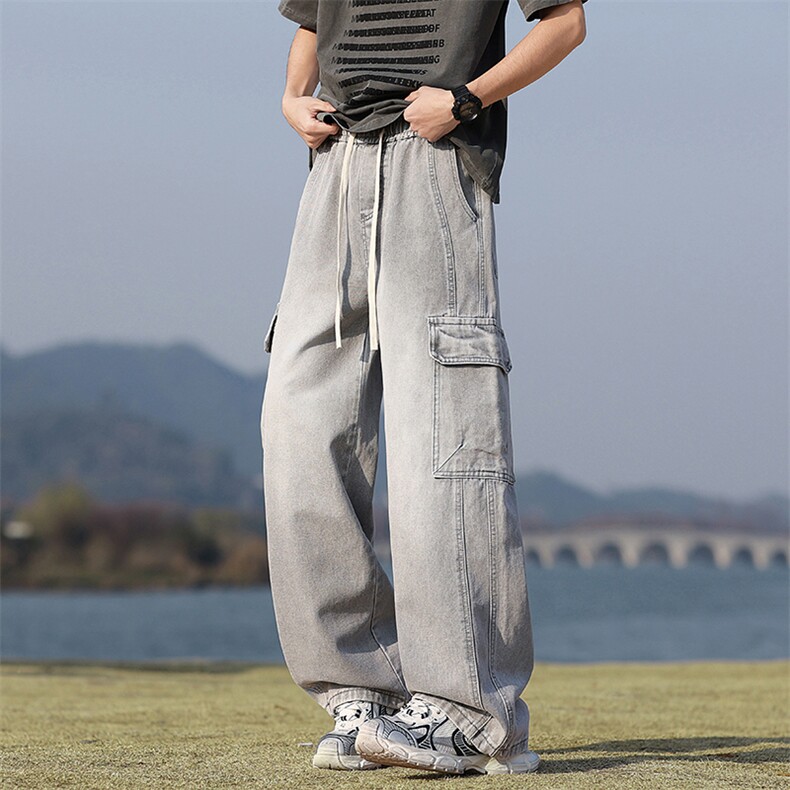 【现货】秋季新款美式复古工装大口袋牛仔宽松直筒阔腿裤813-P50，男装工装外套，星座1006